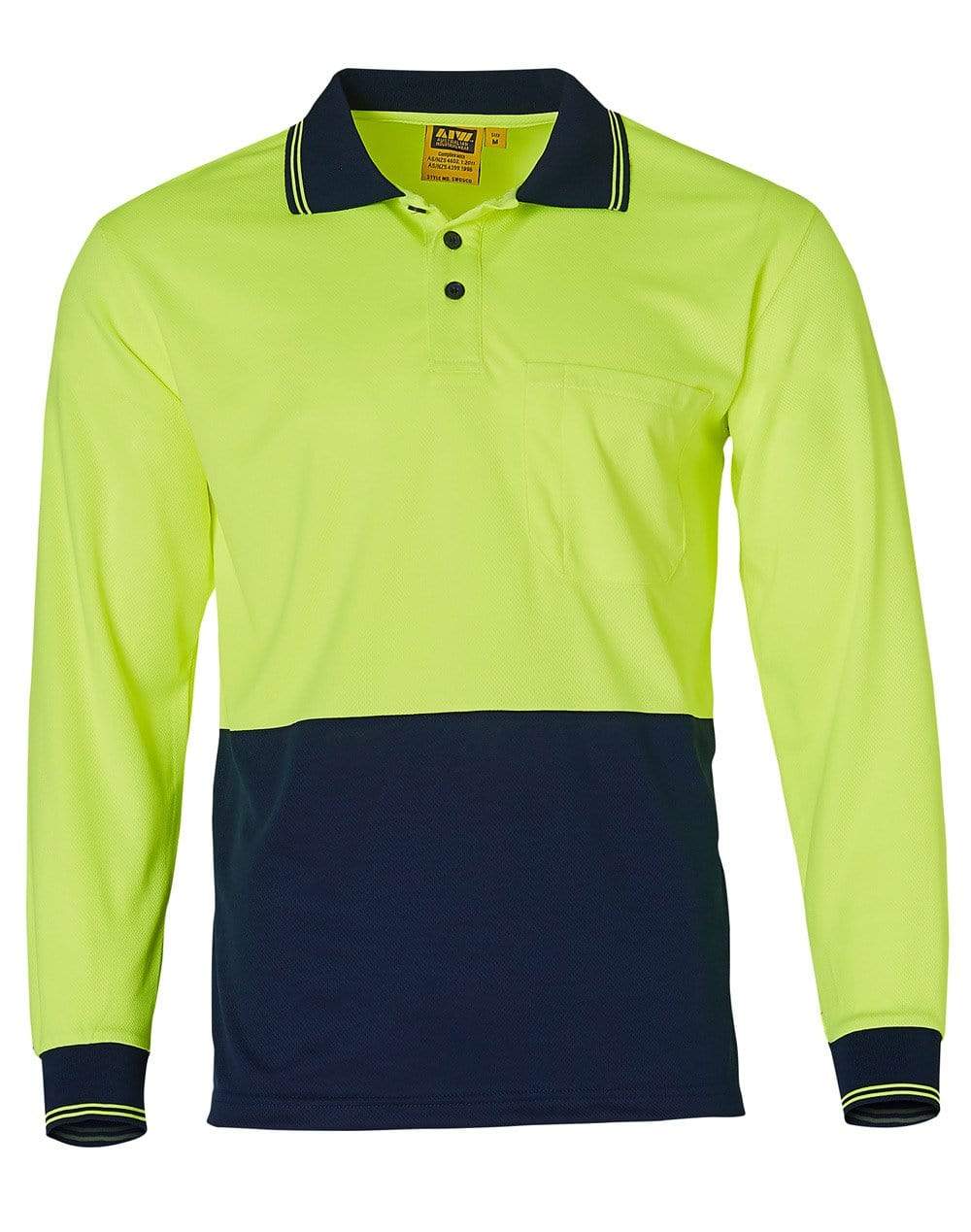 High Visibility Long Sleeve Polo SW05CD Work Wear Australian Industrial Wear Fluoro Yellow/Navy S 